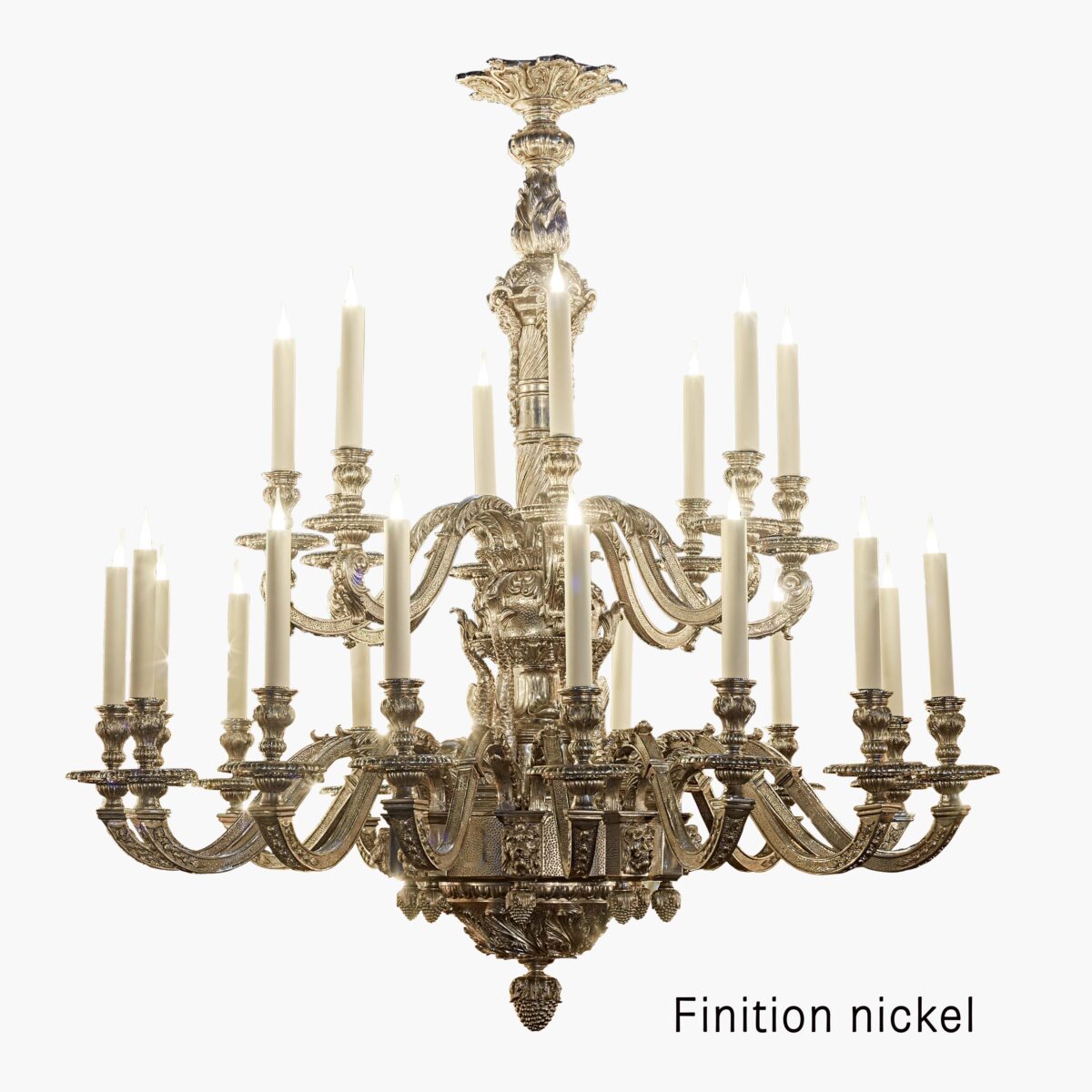 Lustre Dauphin bronze 24 lumières finition nickel