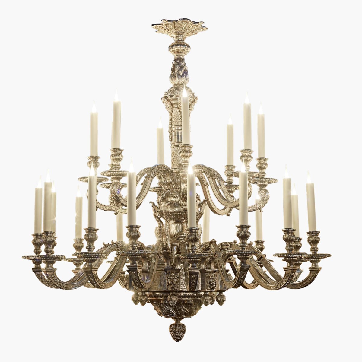 Lustre Dauphin bronze 24 lumières finition nickel