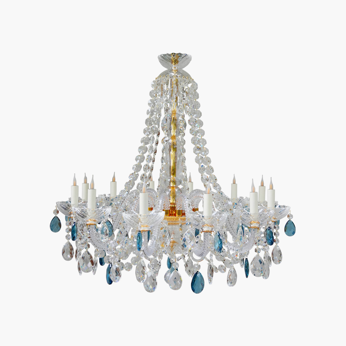 Lustre Cristal H80x85 12 bras bleu&or