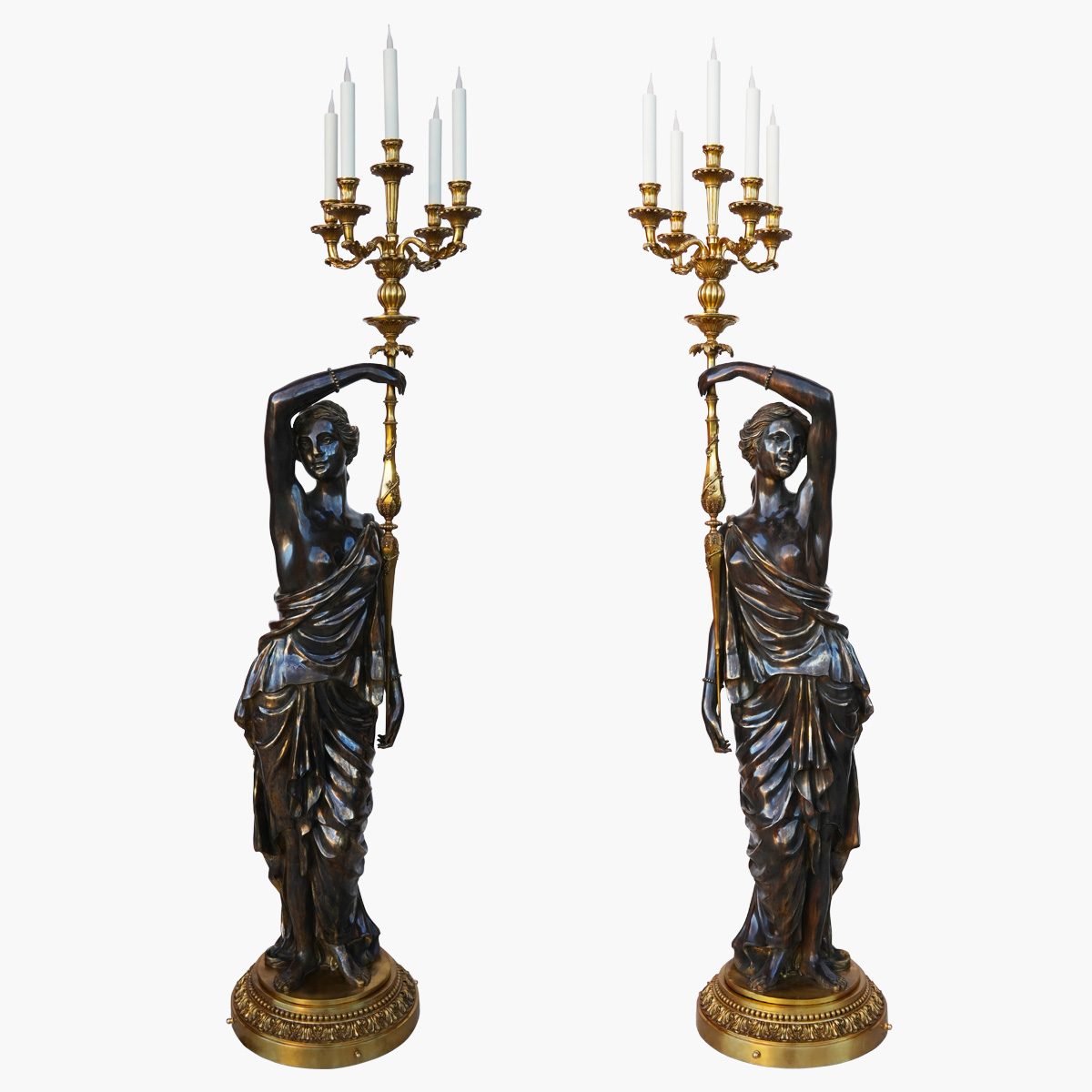 Candélabre Statue duo bruni H185x56 5 bras