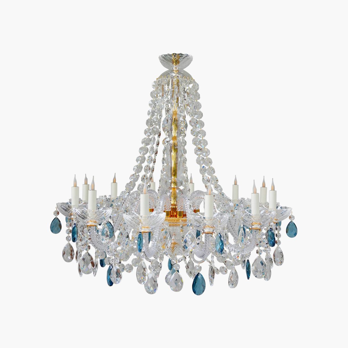 Lustre Cristal H80x85 12 bras bleu&or